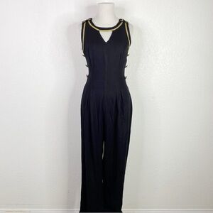 Vintage Cache Black & Gold Linen Blend Jumpsuit Pantsuit